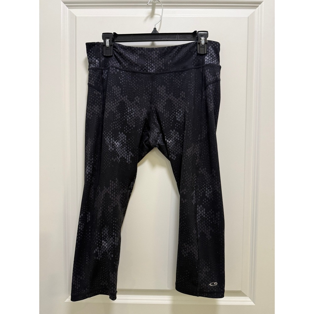 Champion C9 Duo Dry Black Grey Snakeskin Dot Capri Leggings Womens Large L